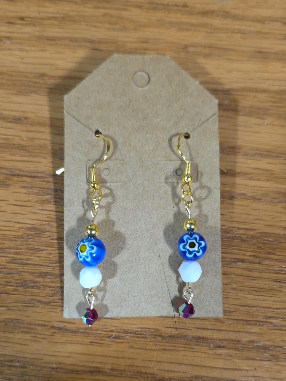 Blue Floral Glass Bead Drop Earrings